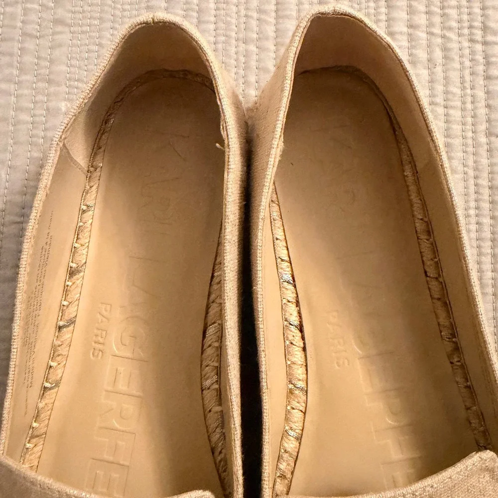 Karl Lagerfeld Paris Womens Margie Gold Crystal Pearl Espadrille Flats Shoes 8M